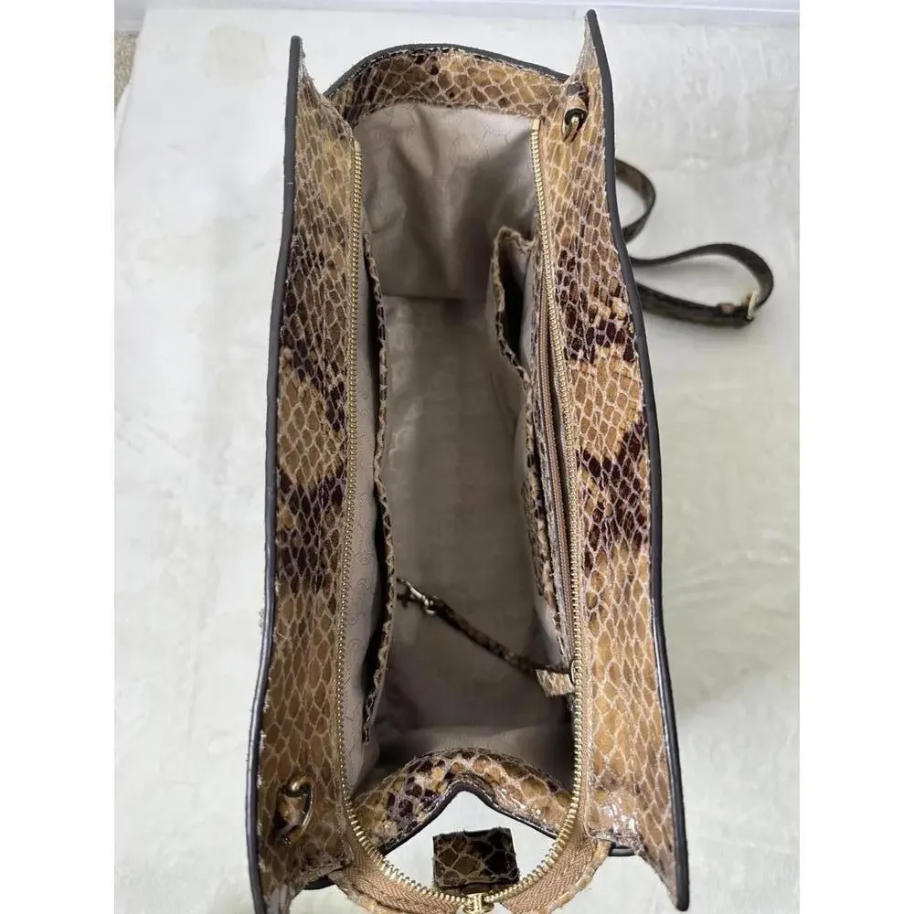 Michael Kors Snakeskin Embossed Tote Shoulder Bag Luxe Neutral Python Print READ